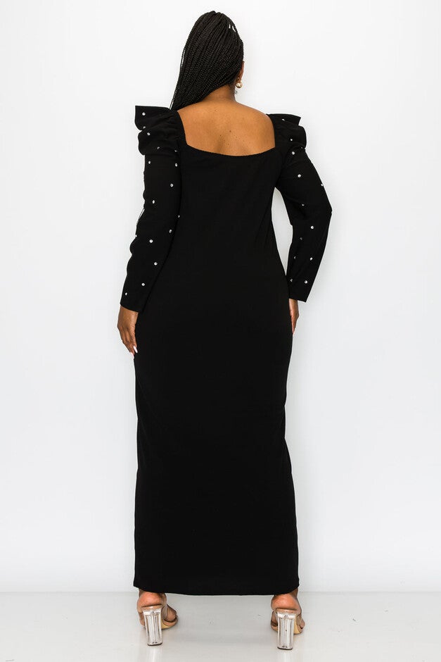 EVANGELINE RHINESTONE SLEEVE DRESS, , alternate image number null