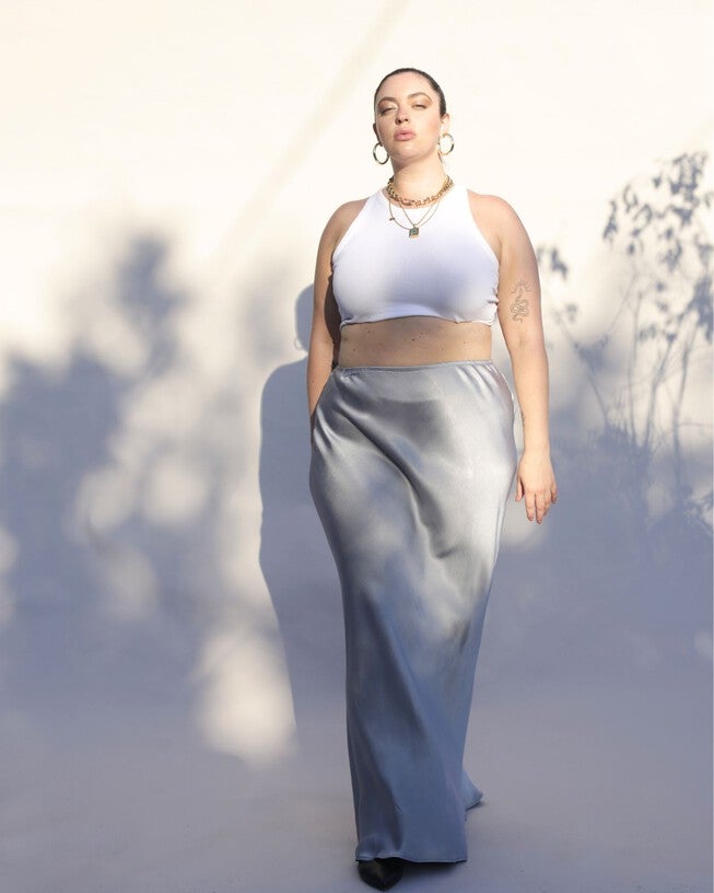 Eudora Maxi Bias Skirt in Silver, silver / Silver, alternate image number 1
