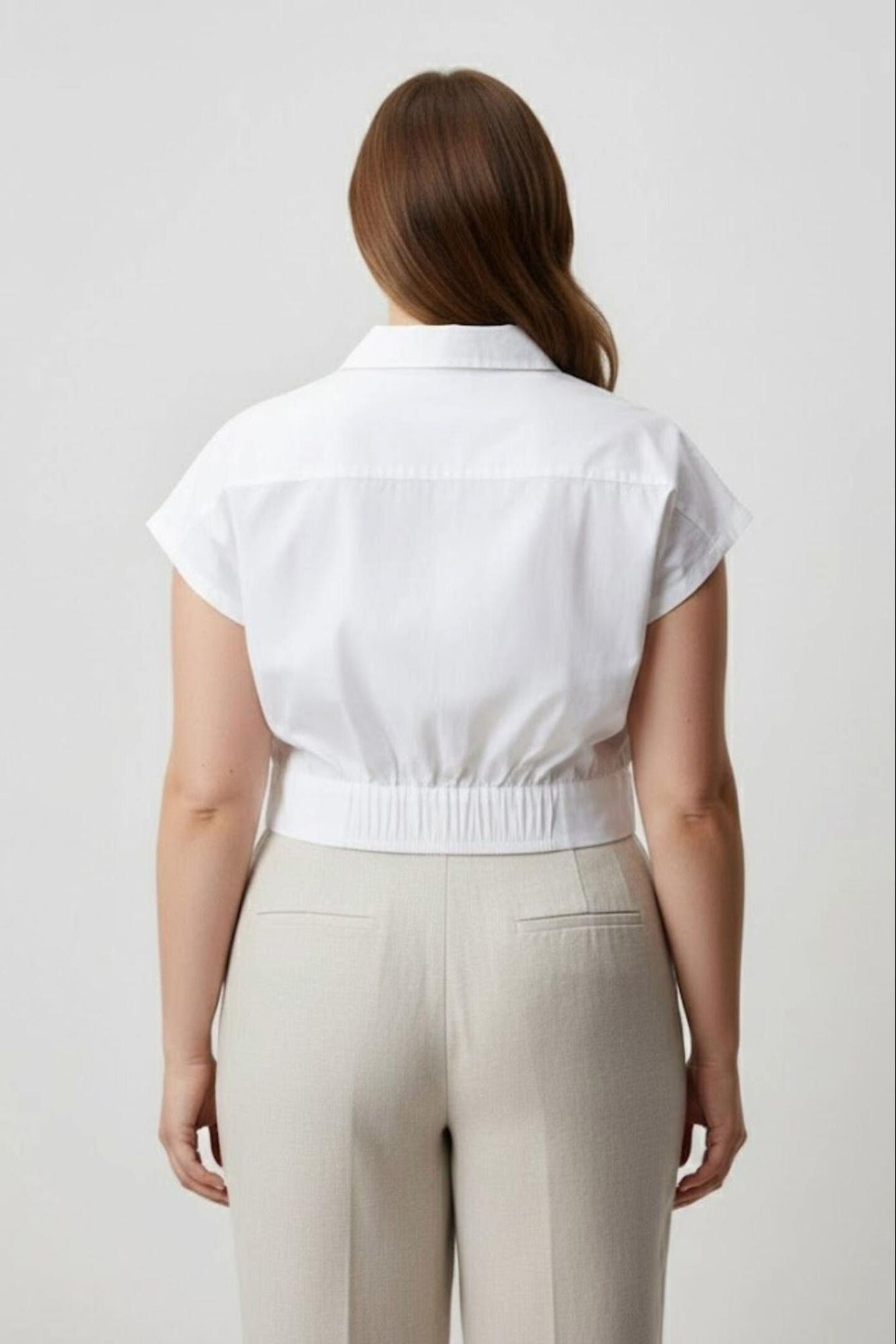 Oversized Crop Shirt, Shell Offwhite / White, alternate image number 1