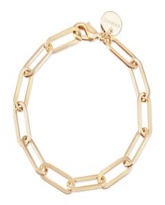 Large Elongated Link Chain Bracelet 7" Gold