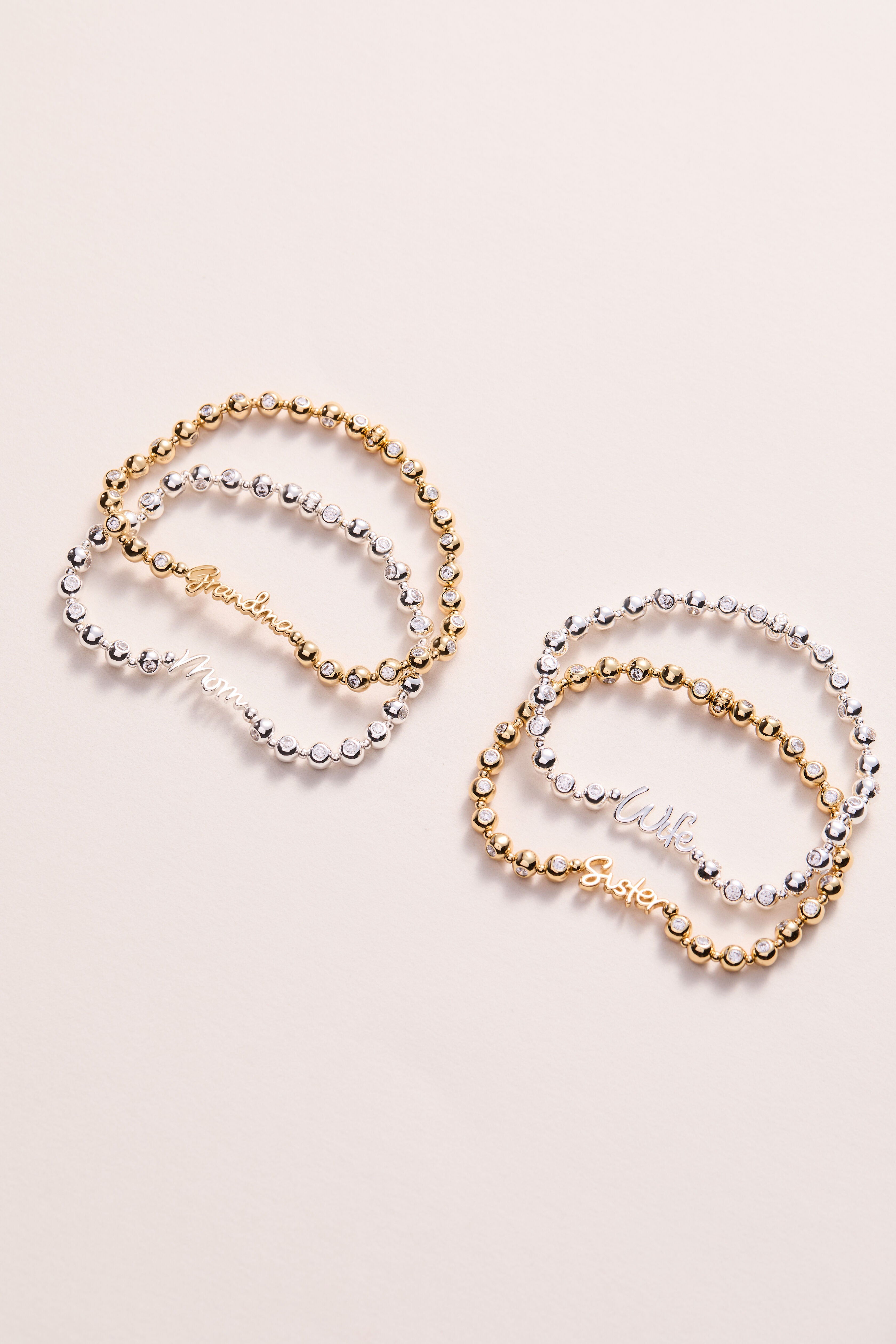 Sister Elongated Crystal Stretch Bracelet, Gold / Gold, alternate image number 3