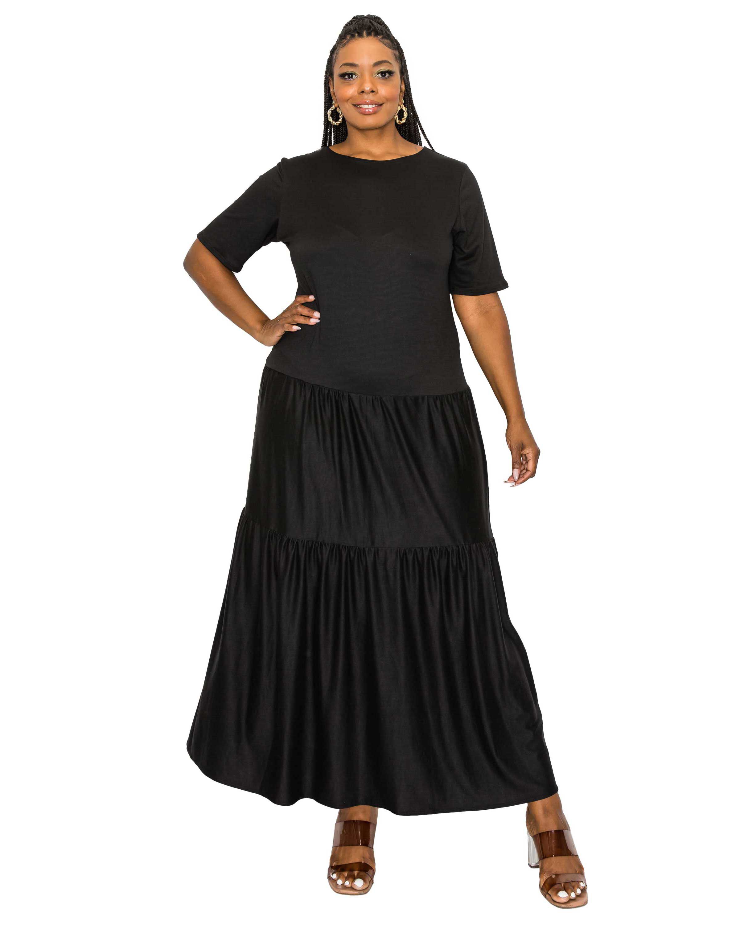 JOURDAN TIERED MAXI DRESS, Black / Black, hi-res image number 0