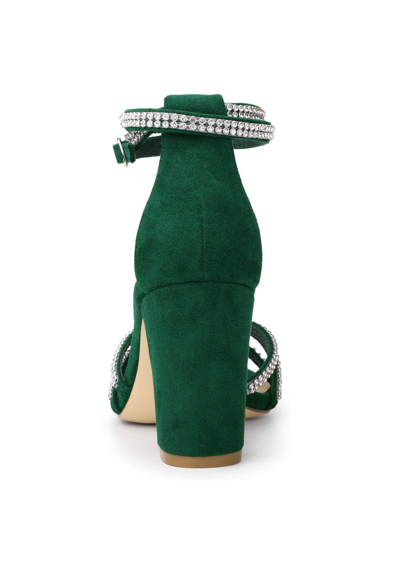 Rhinestones Strappy Chunky Heel Sandals, Dark Green / Forest Green, alternate image number 2