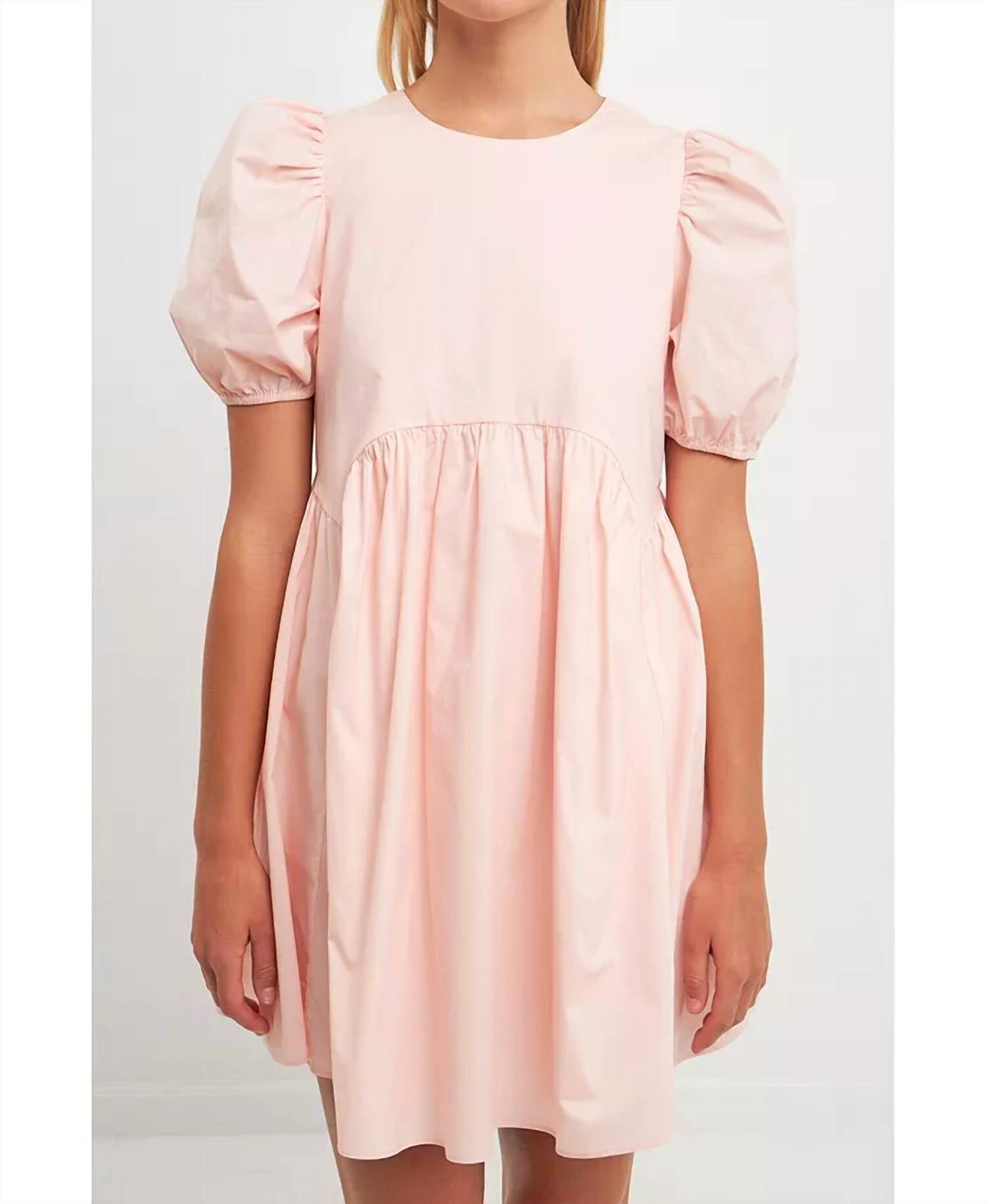 POPLIN PUFF SLEEVES DRESS IN LIGHT PINK, Light Pink / Pink, hi-res image number 0