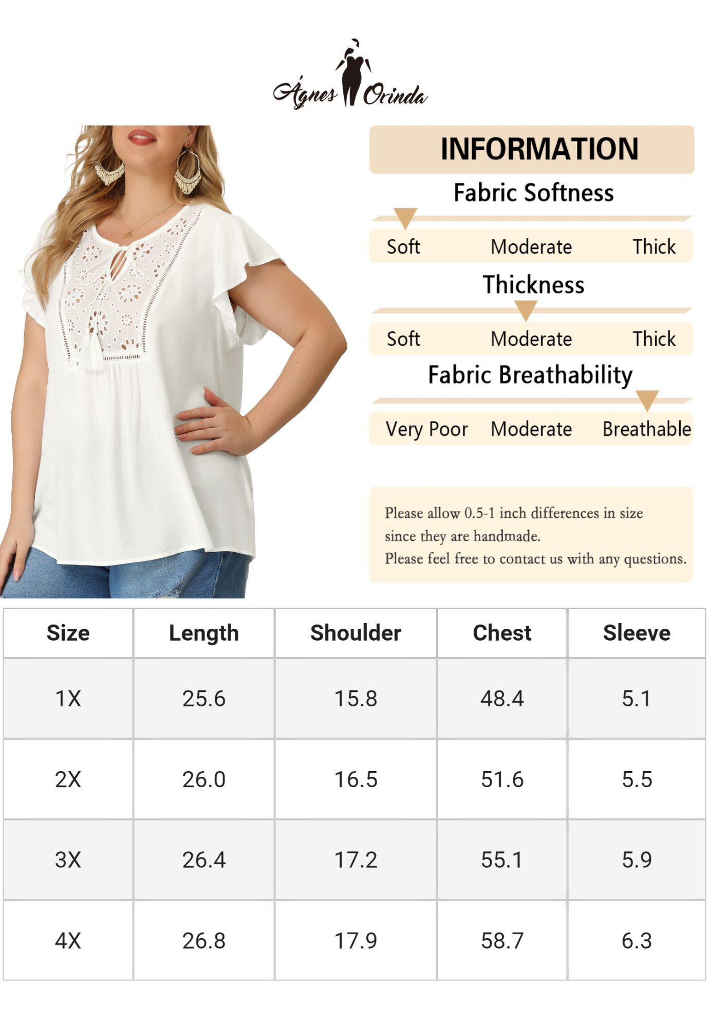 Ruffle Sleeve Peasant Tie Neck Boho Top Summer Blouse, White / White, alternate image number 4