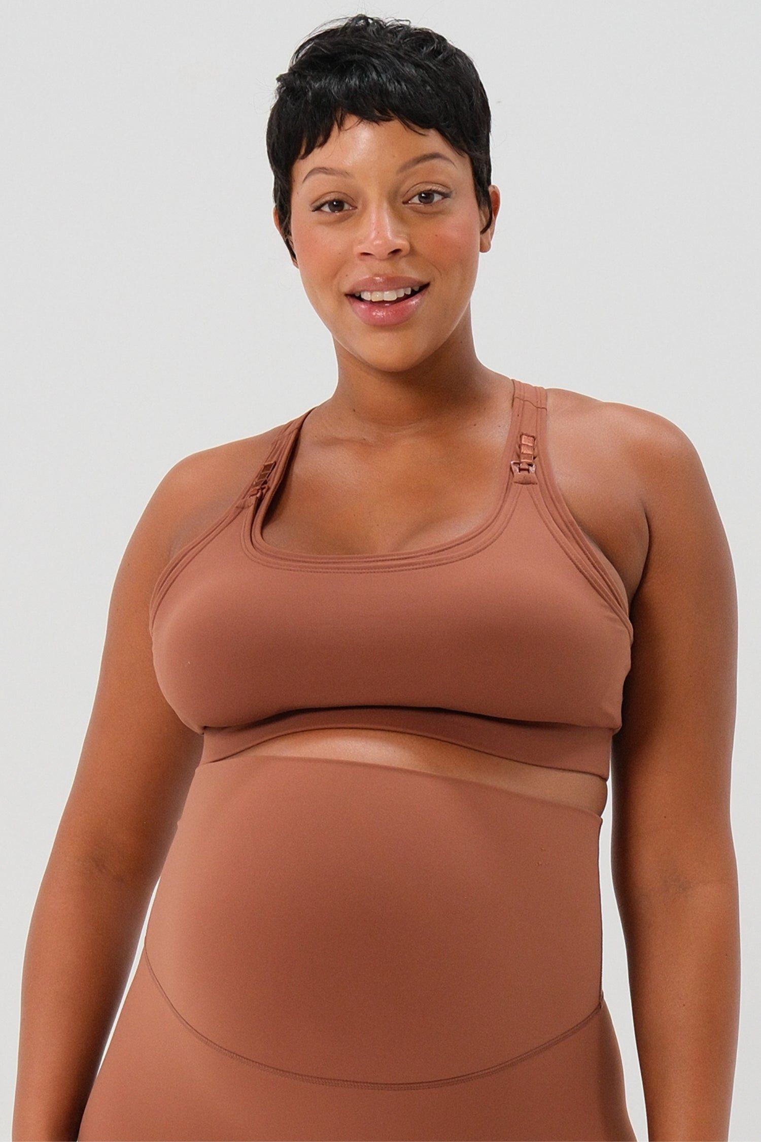 Women's High Impact Racer Back Maternity & Nursing Sports Bra with Easy-Release Breastfeeding Clips, Brown / Brown, alternate image number 1