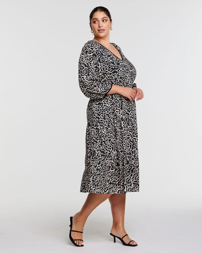 Sparrow Long Sleeve Midi Dress, BlackCream / Black, alternate image number 1