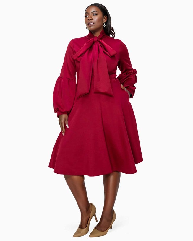 Bekah Flare Pocket Dress- Red, Wine / Red, alternate image number null