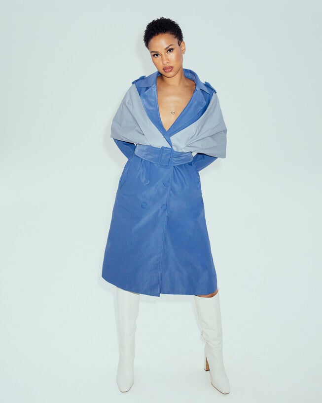 The Maya Trench Coat, Blue / Dusty Blue, alternate image number 3