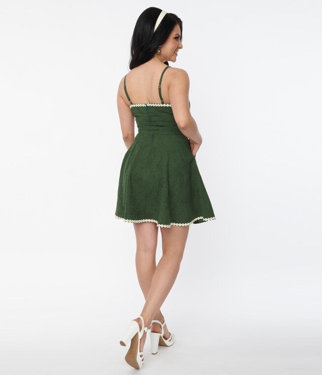 Unique Vintage Green Follow Your Heart Fit & Flare Dress, Green / Forest Green, alternate image number 2