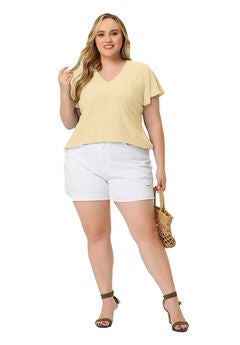 Summer Tee V Neck Hollow Flare Short Sleeve Casual Top Tunic