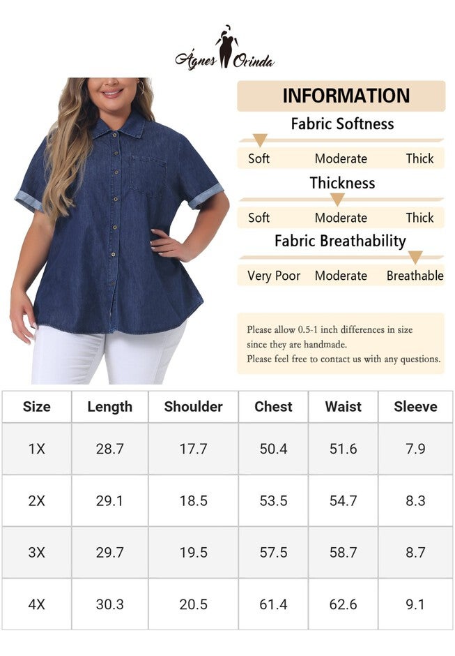 Roll Sleeve Chambray Button Down Denim Shirt, Dark Blue / Navy, alternate image number 4