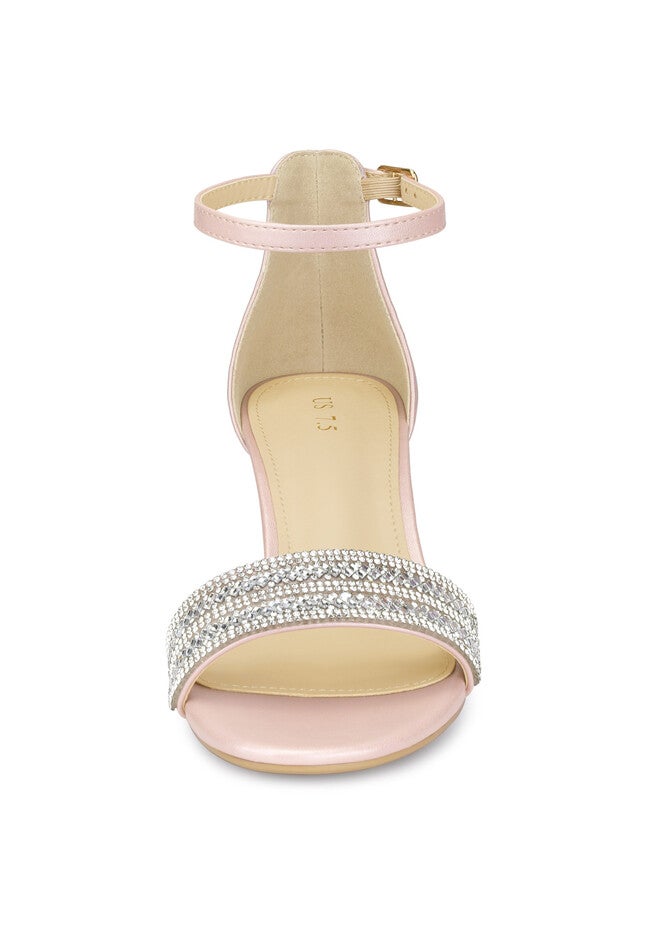 Rhinestone Sparkly Chunky Heels Sandals, Pink / Pink, alternate image number 1