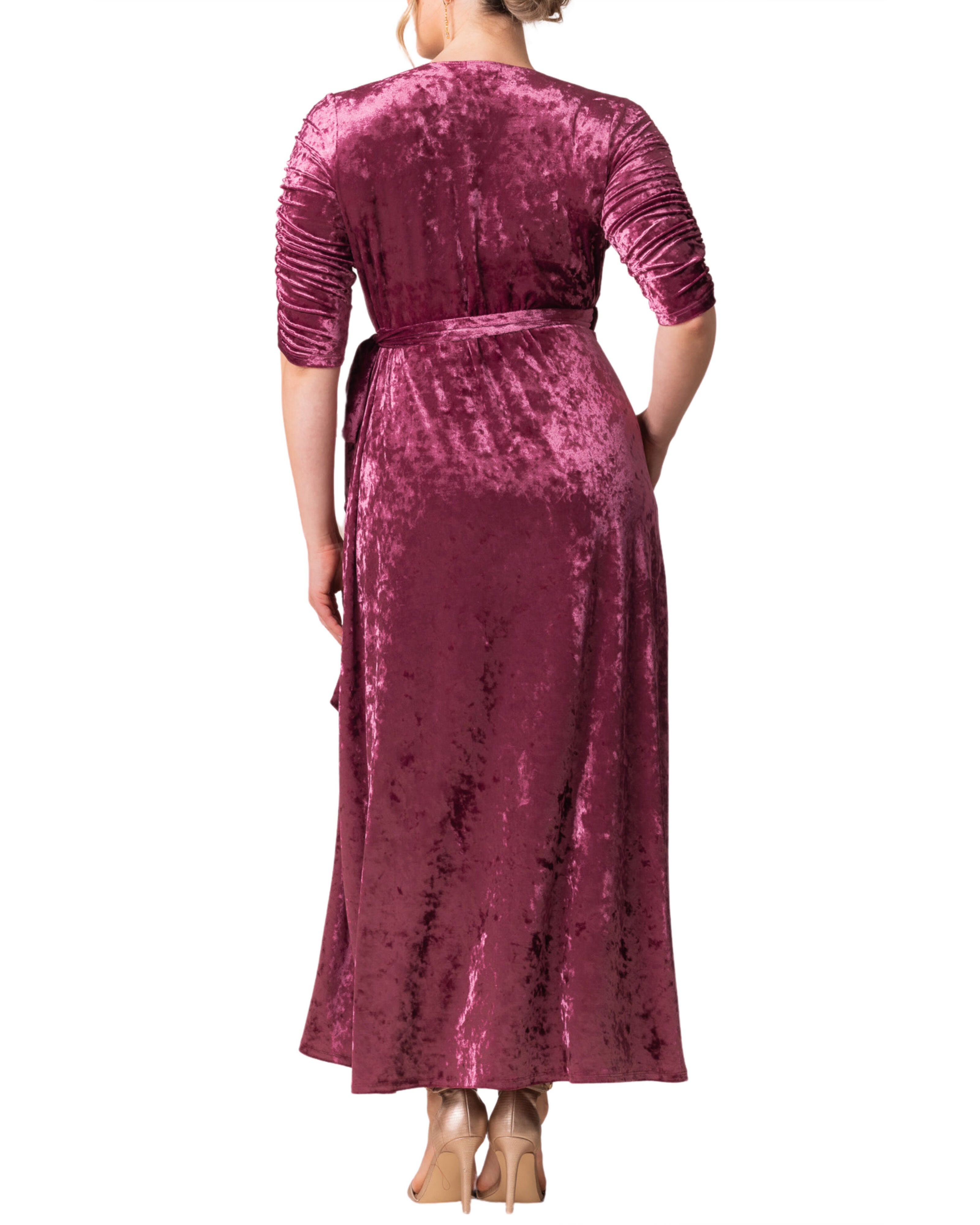Cara Velvet Long Wrap Gown, SUGAR PLUM / New Wine, alternate image number 1