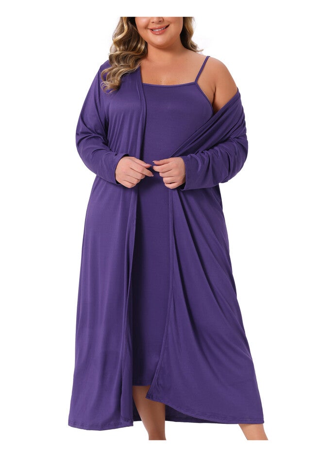 2 Piece Spaghetti Straps Nightgown with Robes Set, Purple / Purple, alternate image number 2