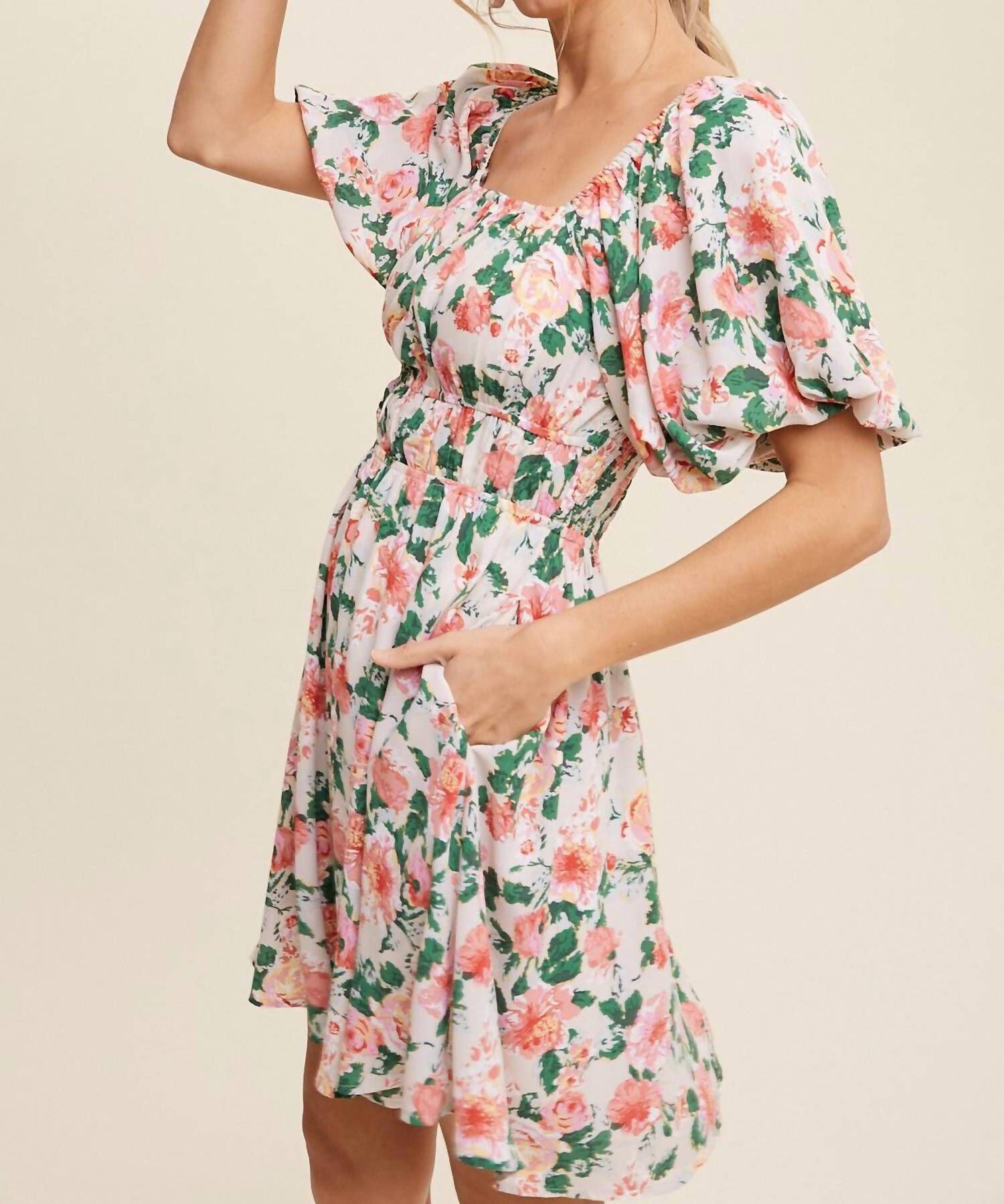 BIANCA FLORAL DRESS IN CREAM, , alternate image number 4