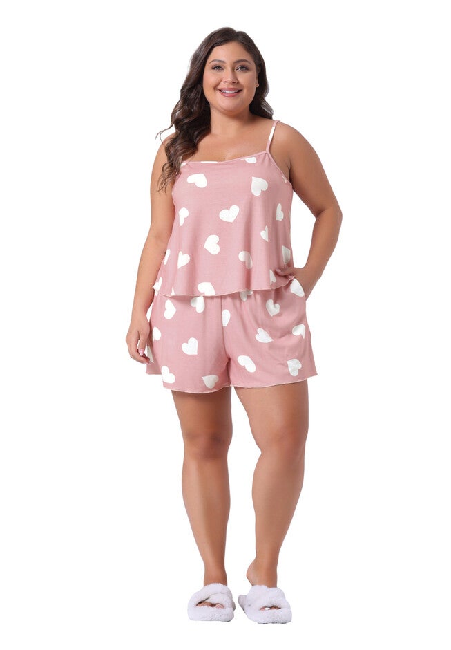 Strawberry Pattern Cami Shorts Sleepwear Set, Light Pink / Pink, hi-res image number 0