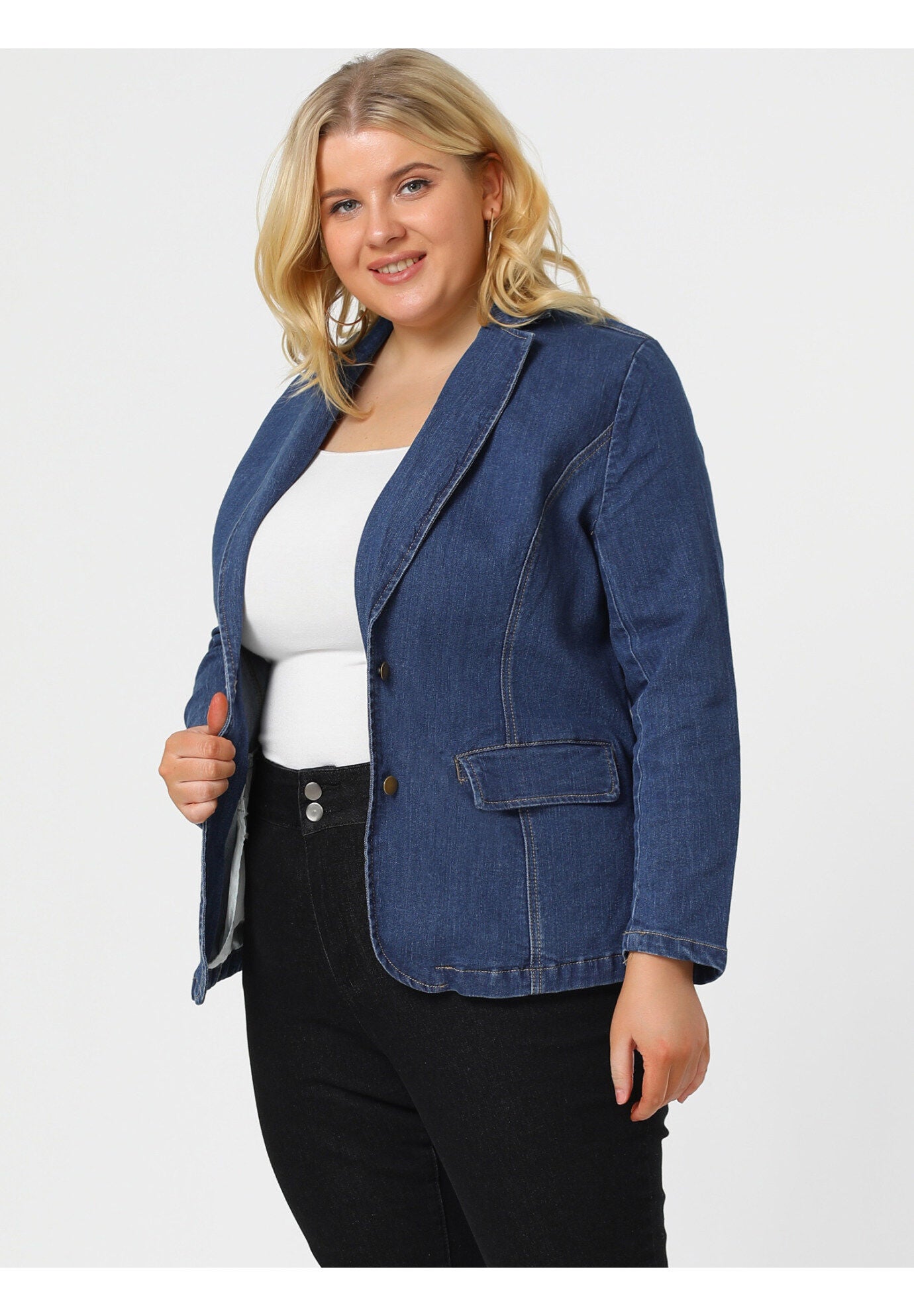 ELEGANT JEAN LAPEL BLAZER DENIM JACKET, Sky Blue / Light Blue, alternate image number 3