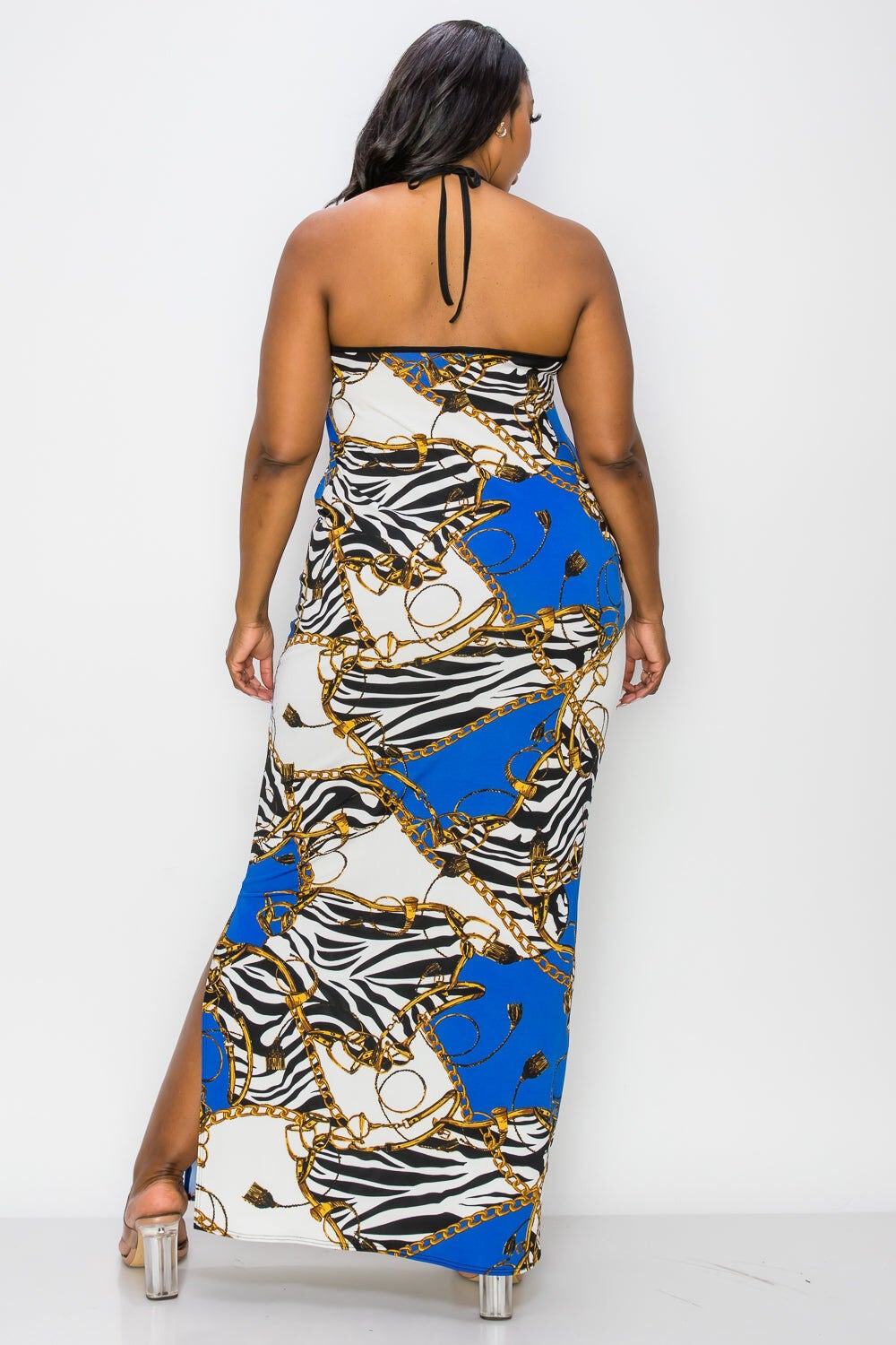 IMANI HALTER NECK MAXI DRESS, Royal / White, alternate image number 1