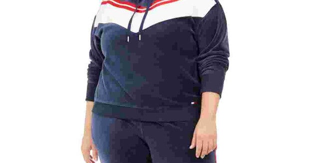 Tommy Hilfiger Sport Women's Plus Chevron Velour Hooded Sweatshirt Blue Size 1X, Blue / Navy, alternate image number null