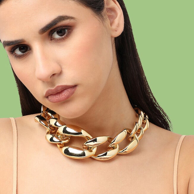 SOHI Women's Link Chain Necklace, Gold / Gold, alternate image number null