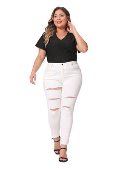 Summer Tee V Neck Hollow Flare Short Sleeve Casual Top Tunic