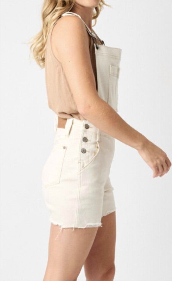 JUDY BLUE ECRU DESTROY OVERALL SHORTS IN ECRU, Ecru / White, hi-res image number null