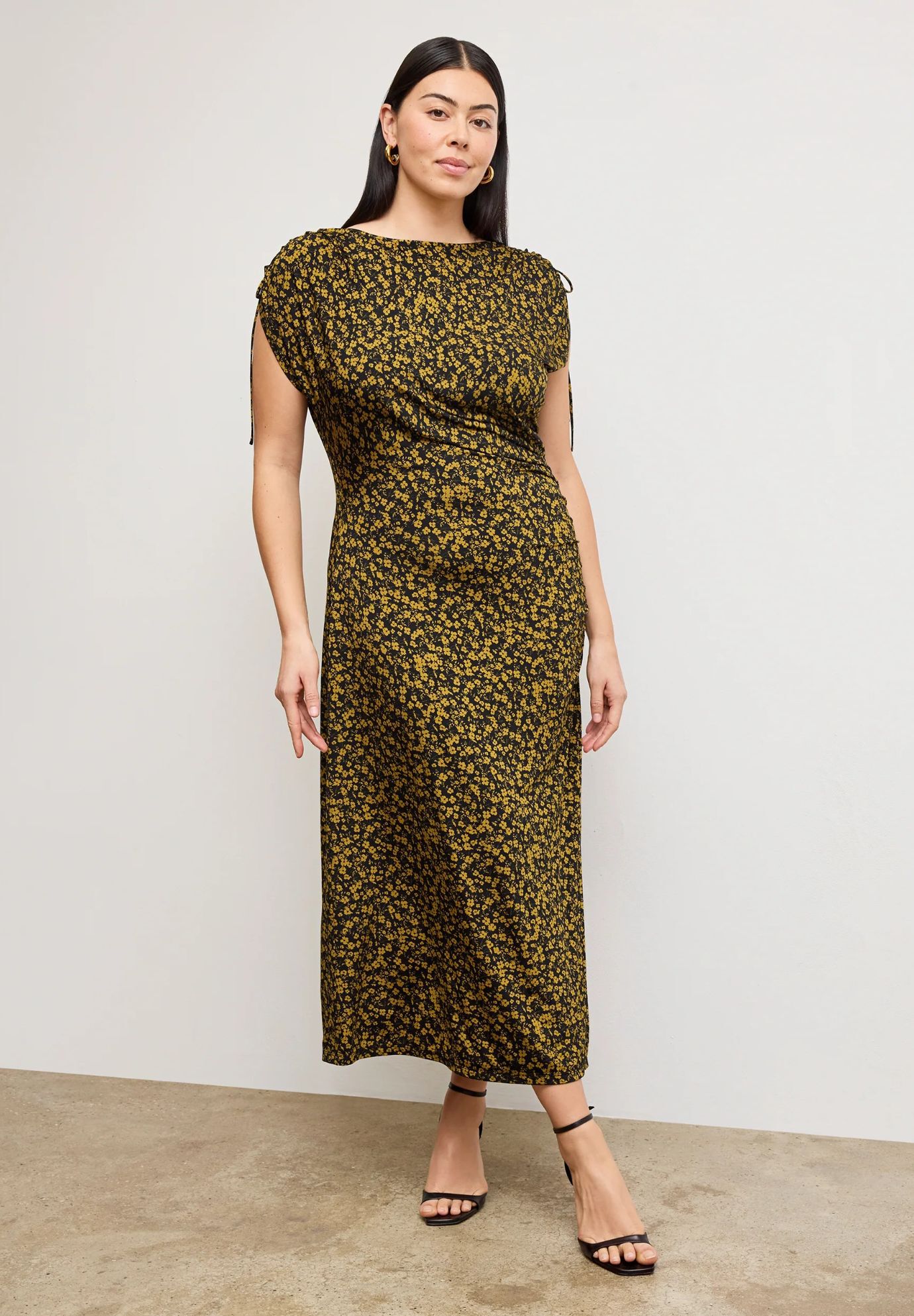 Aisling Slinky Dress - Printed Jersey, Bloom Print / Yellow, hi-res image number 0