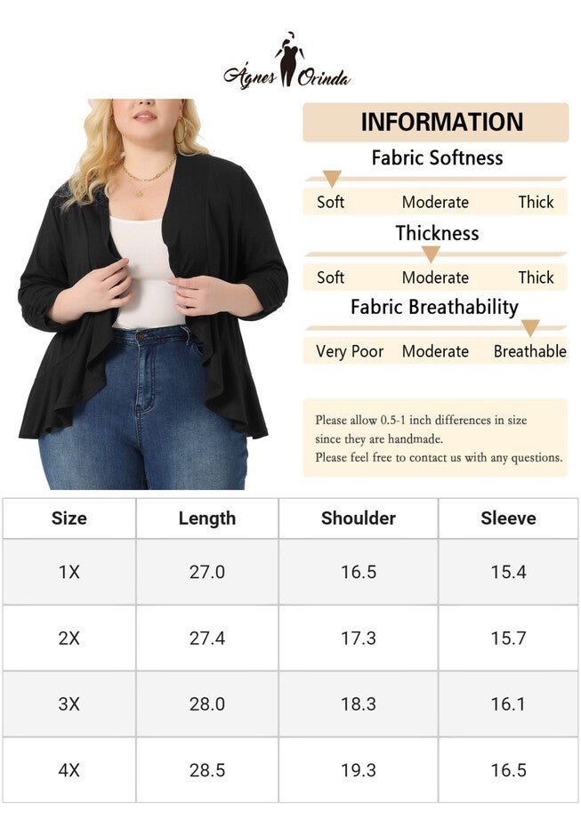 3/4 Sleeve Open Front Cropped Shrug Bolero Cardigan, Black / Black, alternate image number 4