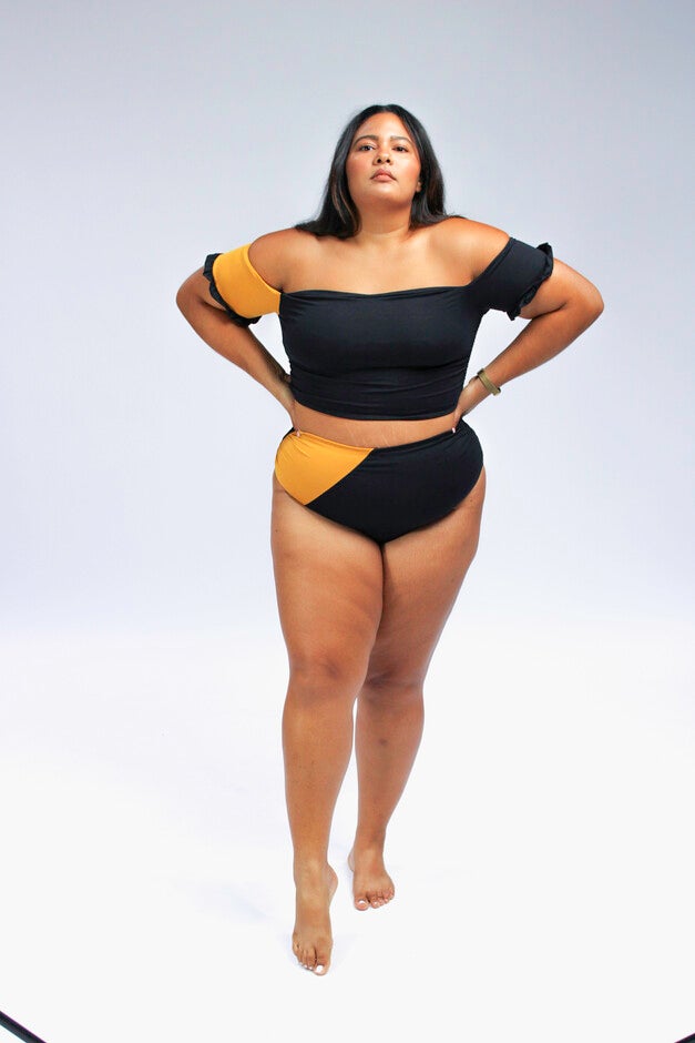 Cali reversible bikini crop top, Black and Mustard Yellow / Black, alternate image number 1
