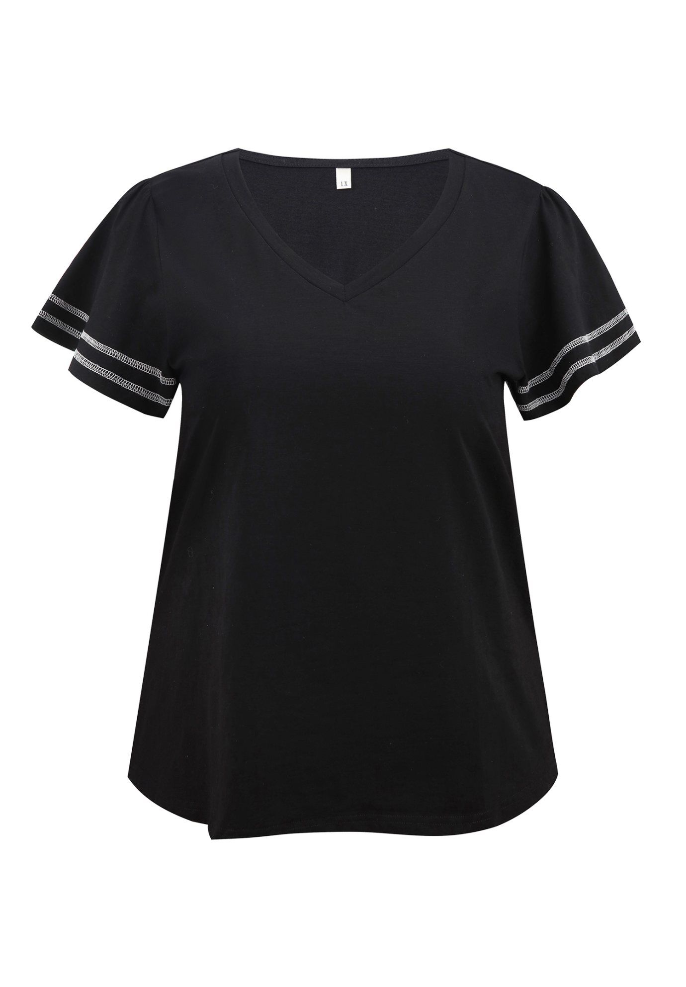 Contrasting Colors Top Ruffle Short Sleevs Tee Shirt Blouse, Black / Black, alternate image number 3