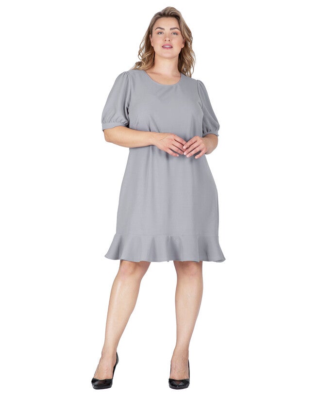 Adeline Women's Plus Size Puff Sleeves Drop Waist Ruffle Hem Mini Dress, , alternate image number null