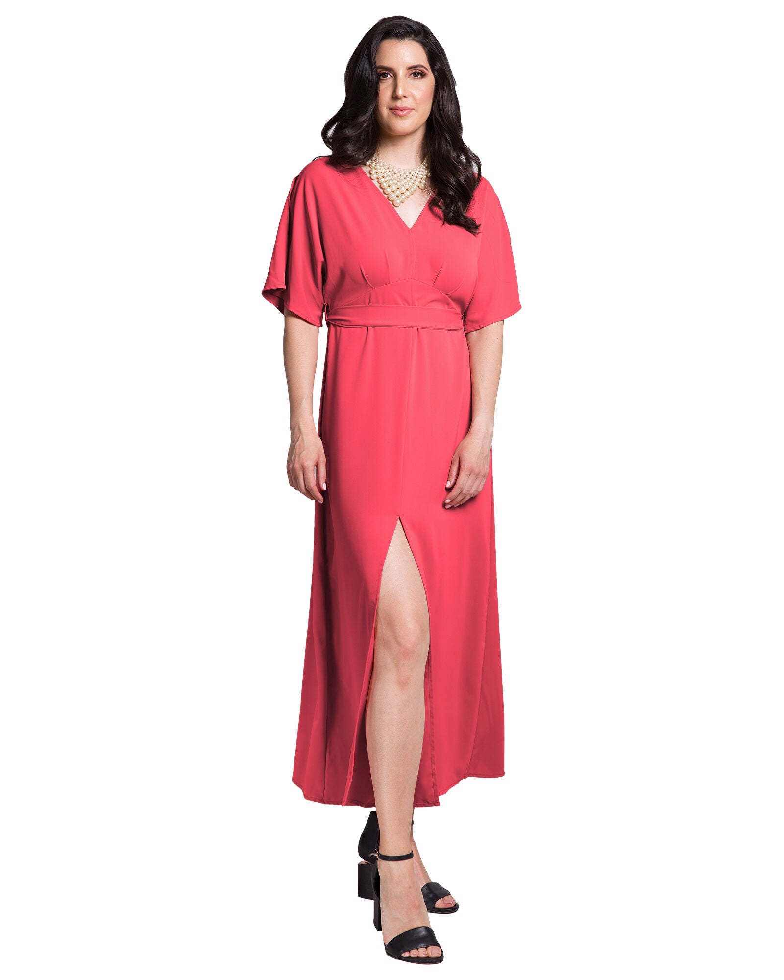 Scarlett Women&#39;s Plus Size  V Neck Kimono Sleeves Maxi Dress, Rose / Pink, alternate image number 1