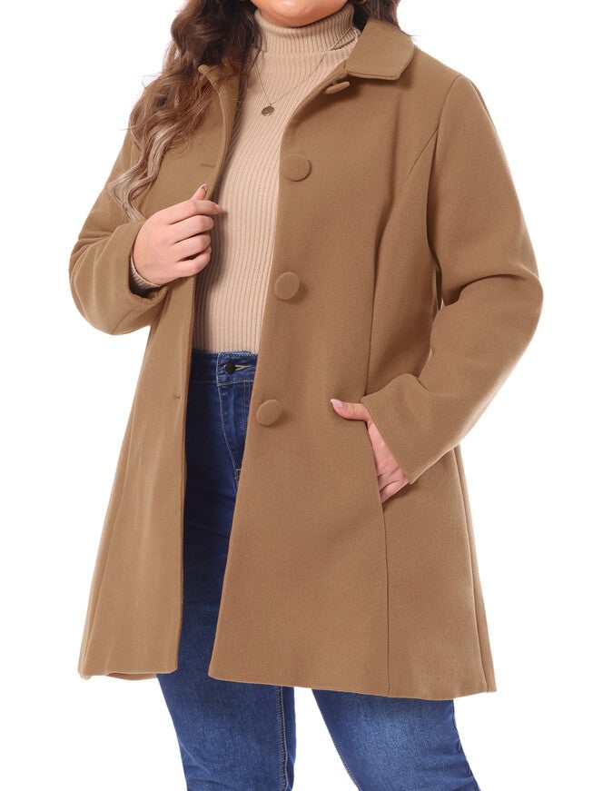 CLASSIC SINGLE BREASTED PEA TRENCH LONG COAT, Camel / Brown, alternate image number 2