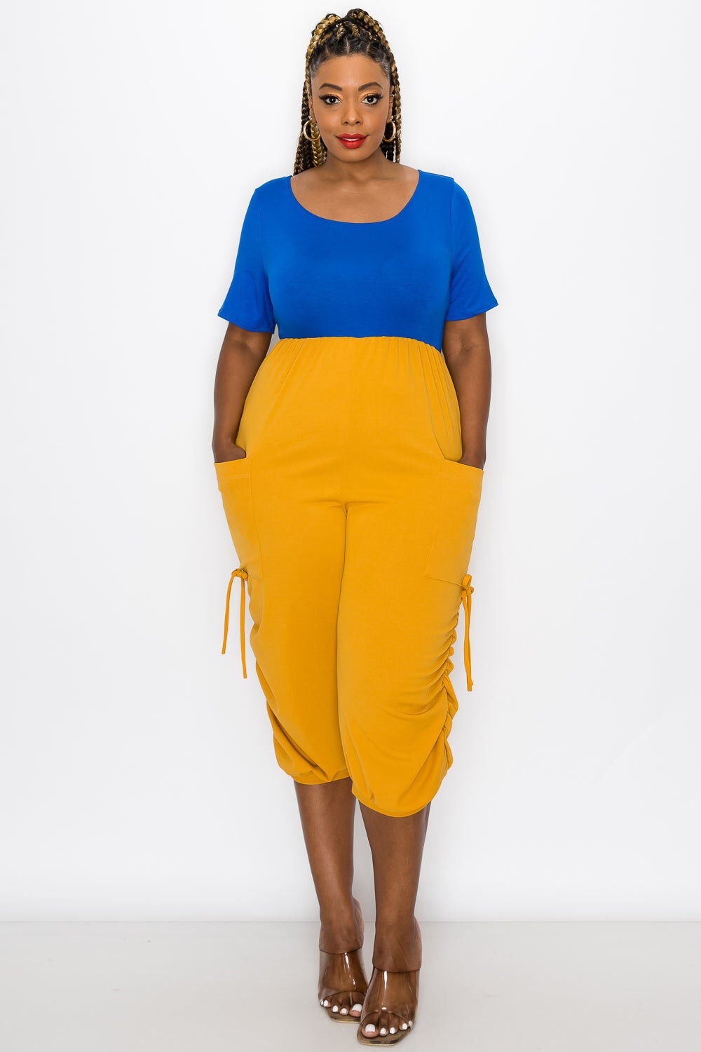 ELIZA COLORBLOCK JUMPSUIT, RoyalMustard / Royal Blue, hi-res image number 0