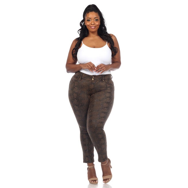 Faux Suede Snake Print Pants, Brown / Brown, alternate image number null