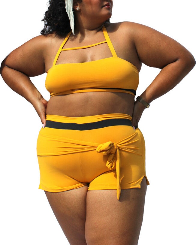 Moe tie-front vintage inspired swim short, , alternate image number null
