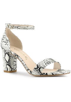Snakeskin Ankle Strap Snake Chunky Heel Sandals