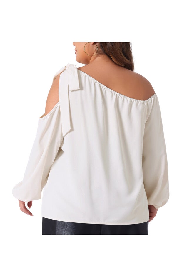 Cold Shoulder Tie Long Sleeve Blouse T-Shirt Tee Top, Beige / Beige, alternate image number 3