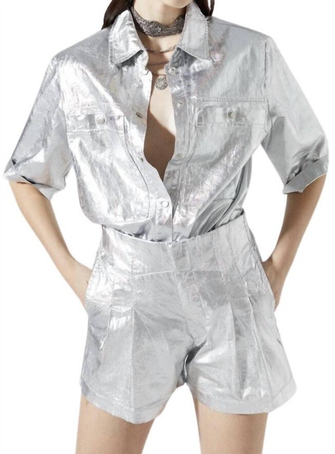 Frida Metallic Linen Short In Silver, Silver / Silver, hi-res image number null