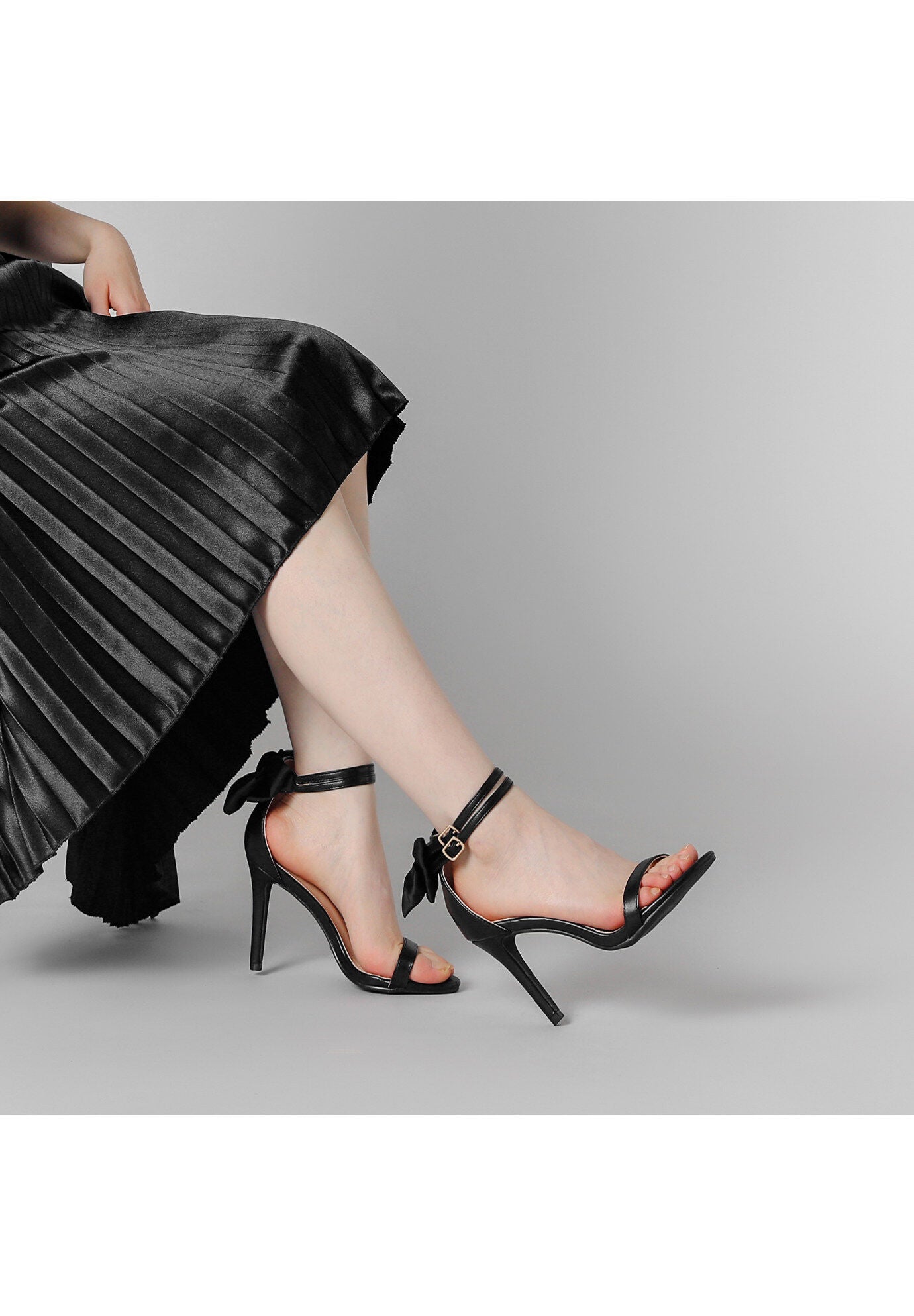 Bow Back Open Toe Stiletto Heel Sandals, Black / Black, alternate image number 4