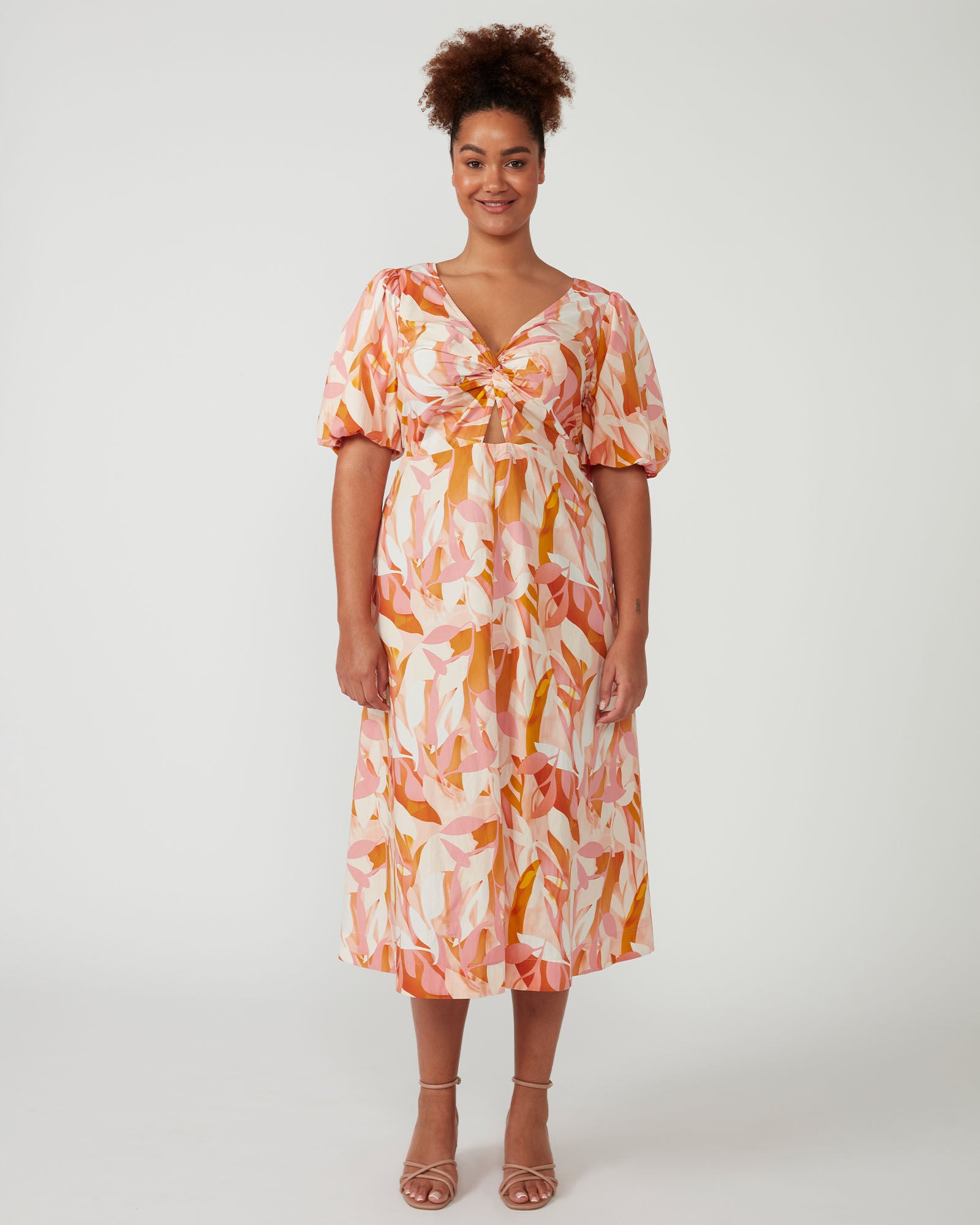 Aura Cascade Dress, Print / Orange, alternate image number 1