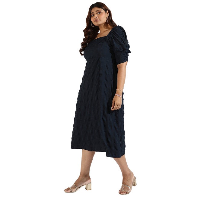 Women Solid Black Side Slit Dresses, Navy / Navy, alternate image number null