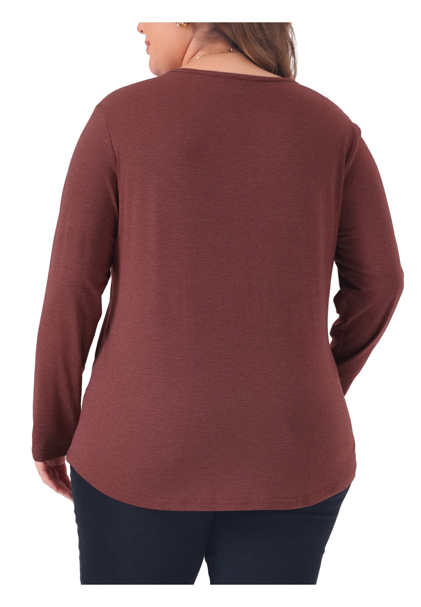 Long Sleeve Pleated Front V Neck Button Blouse, Burgundy / Burgundy, alternate image number 3