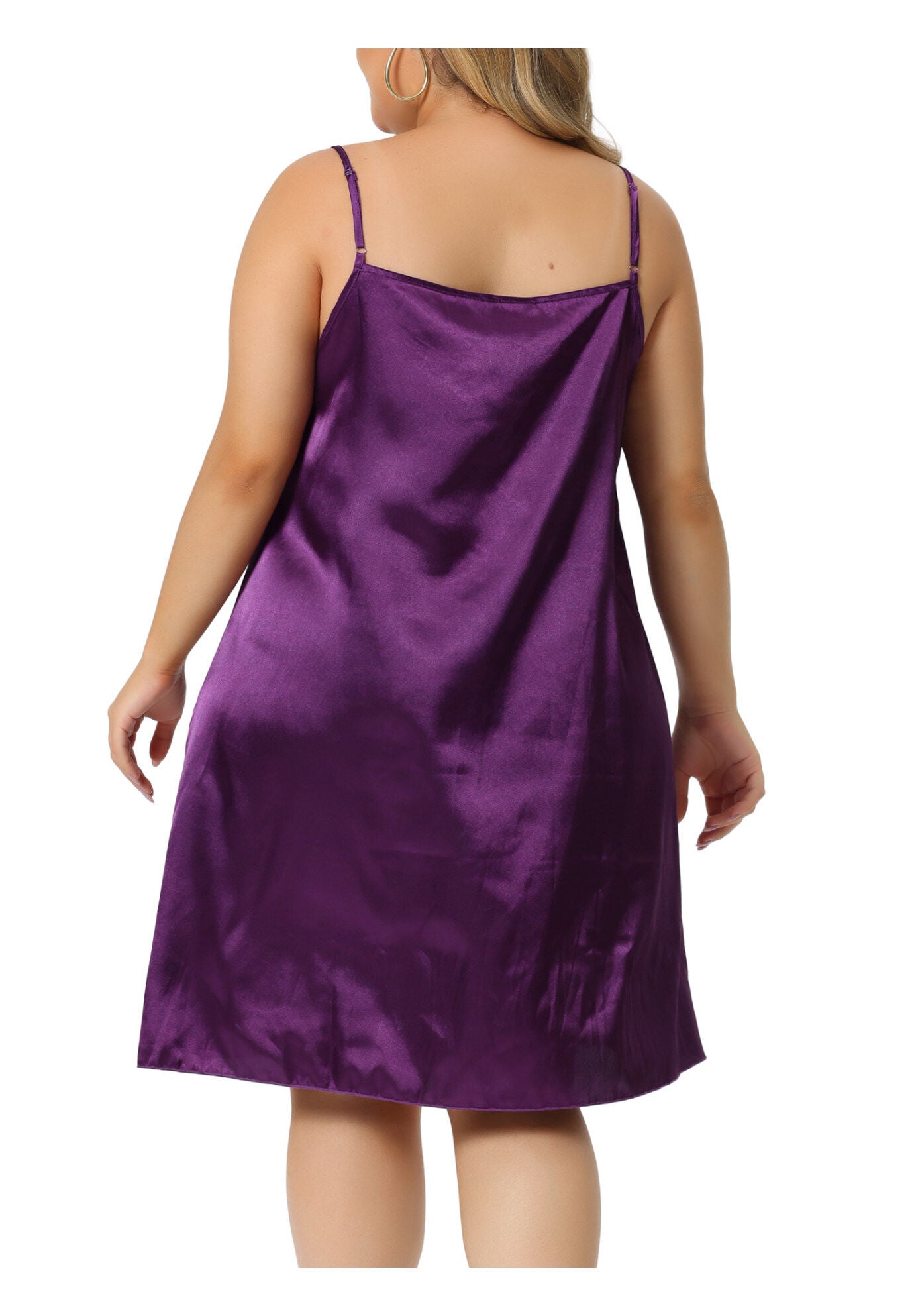 SATIN LACE CHEMISE NIGHTGOWN LINGERIE V-NECK CAMI SLEEVELESS DRESS SLEEPWEAR, Purple / Purple, alternate image number 4