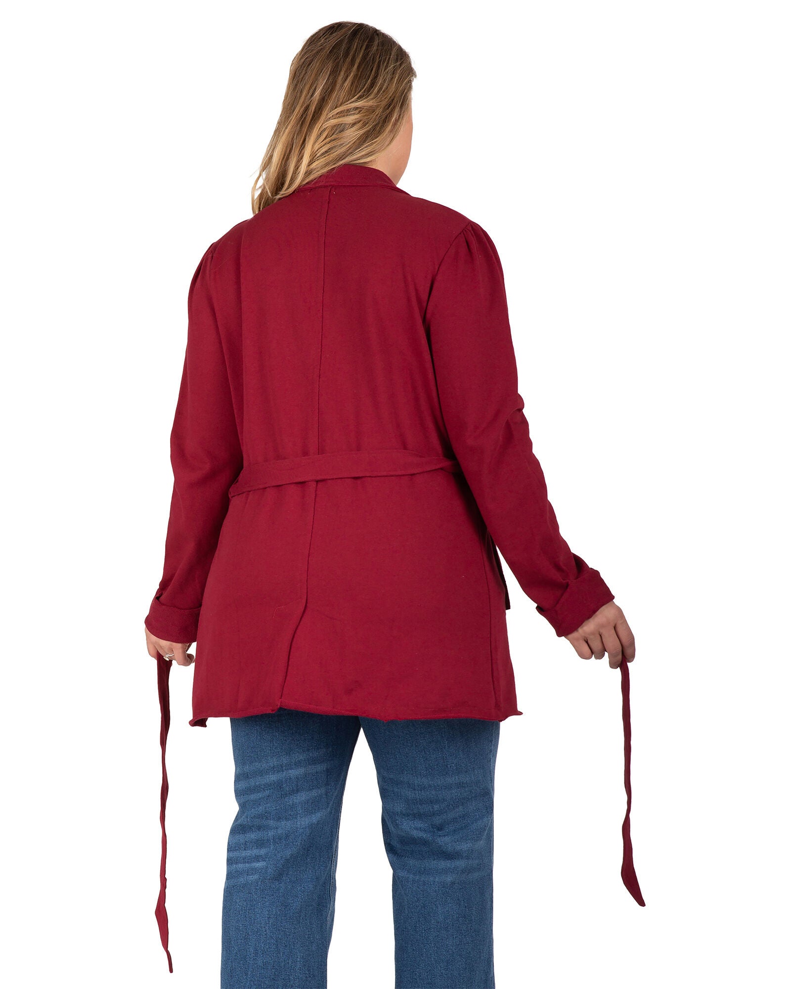 Reverse Trim Shawl Collared Self Tie Cardigan, DKROSE / Red, alternate image number 3