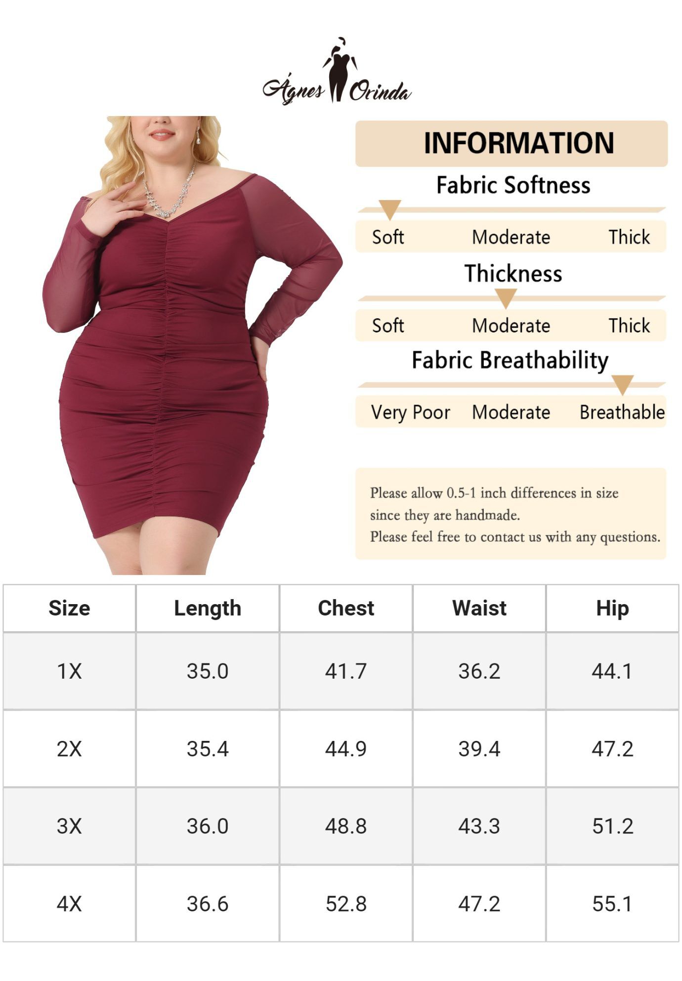 Off Shoulder Mesh Long Sleeve Ruched Cocktail Bodycon Dress, Burgundy / Red, alternate image number 4