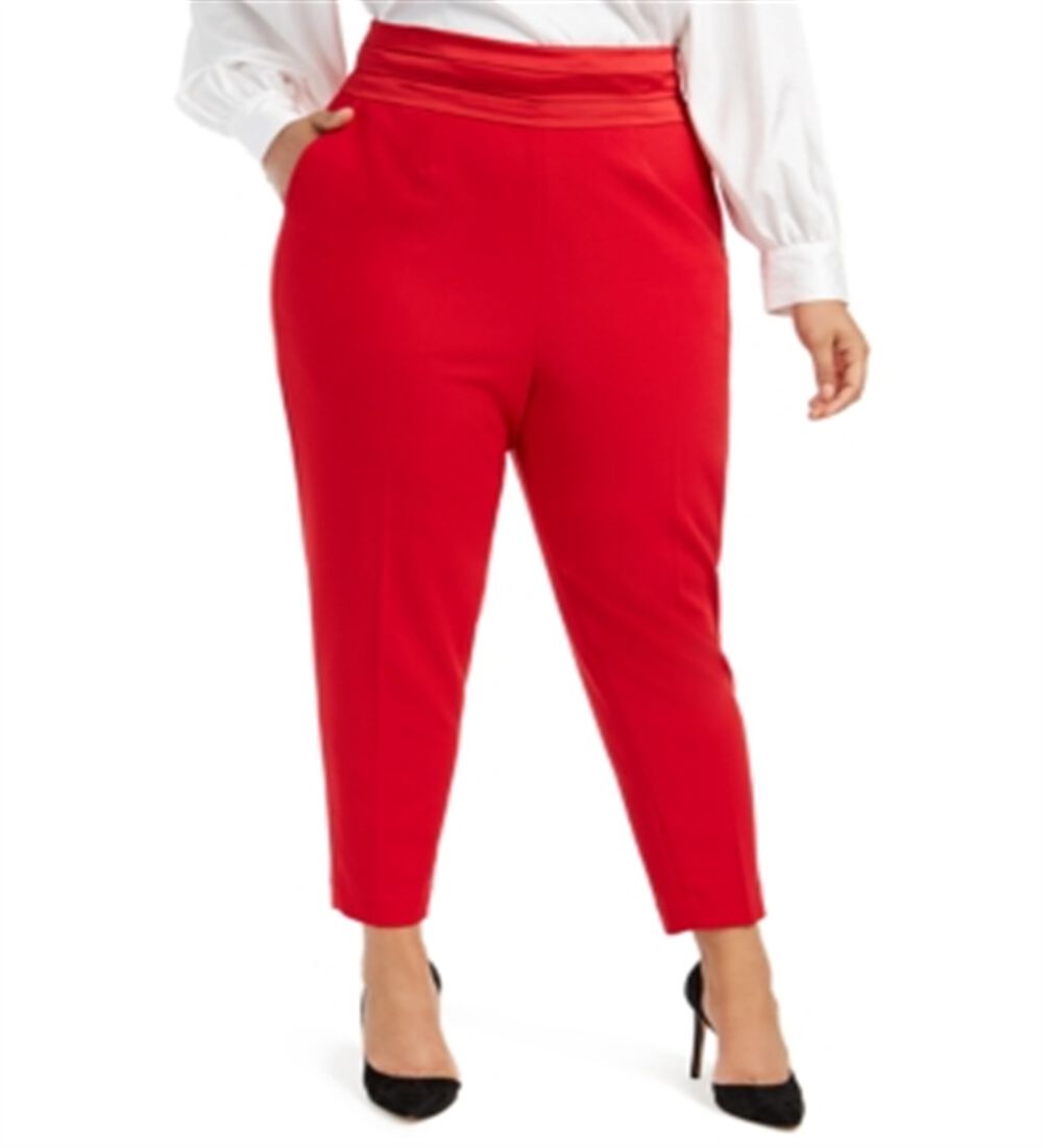 Calvin Klein Women's  Pleated Slim Leg Pants Red  16W, Red / Red, hi-res image number 0