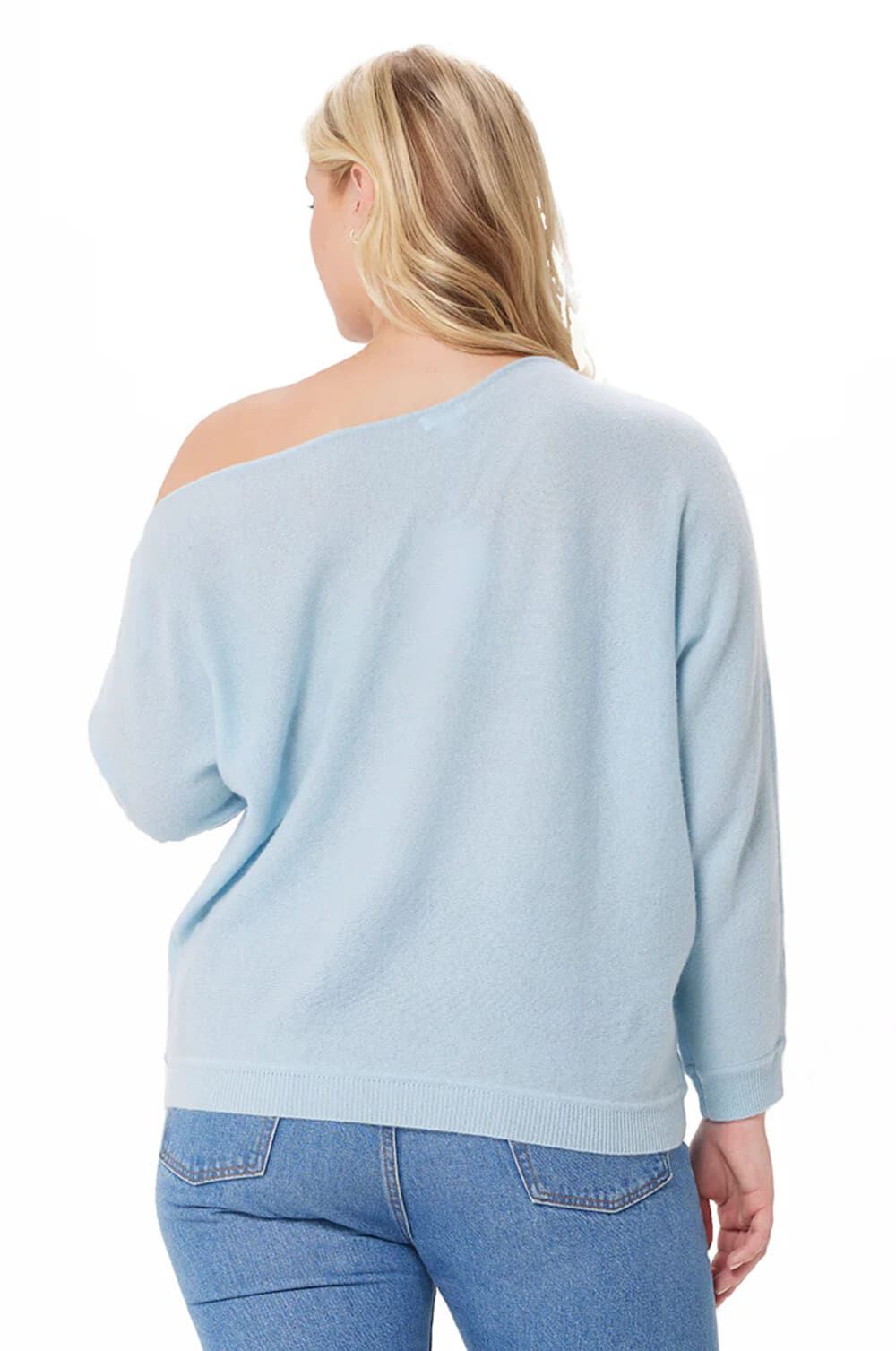 Cashmere Off the Shoulder Sweater, Baby Blue / Light Blue, alternate image number 2