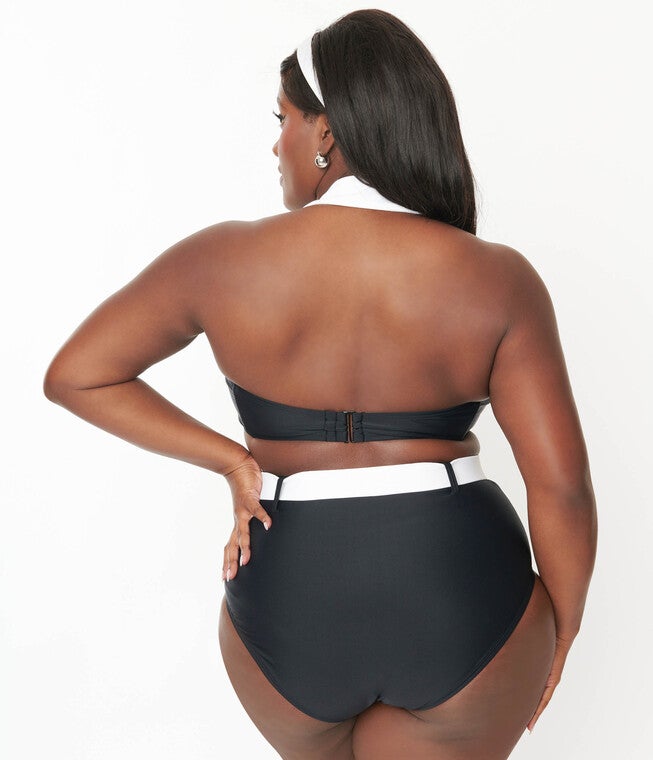 Unique Vintage Black & White Belted Swim Bottoms, , alternate image number 6